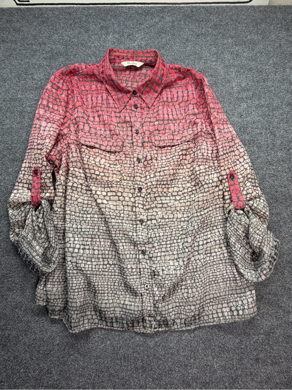TanJay Women’s Gradient Croc-Print Button-Down Shirt in Red and Gray